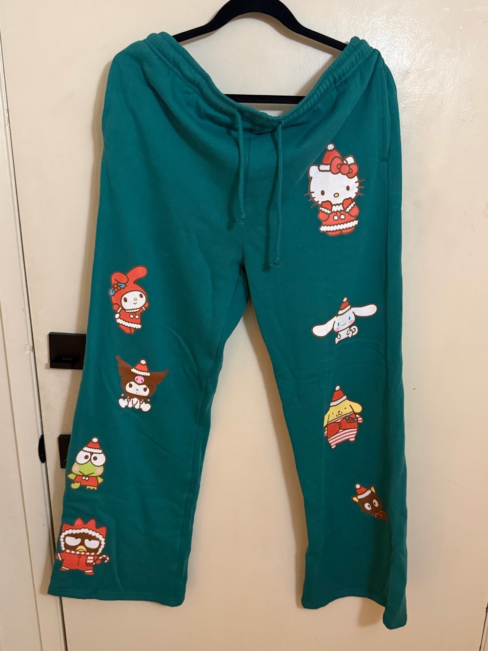 Women Hello Kitty & Friends Green Xmas Graphic Drawstring Sweatpants Pajamas XL